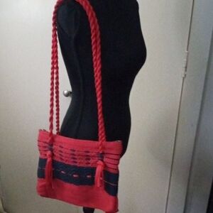 Red and Black Woven Shoulder Bag